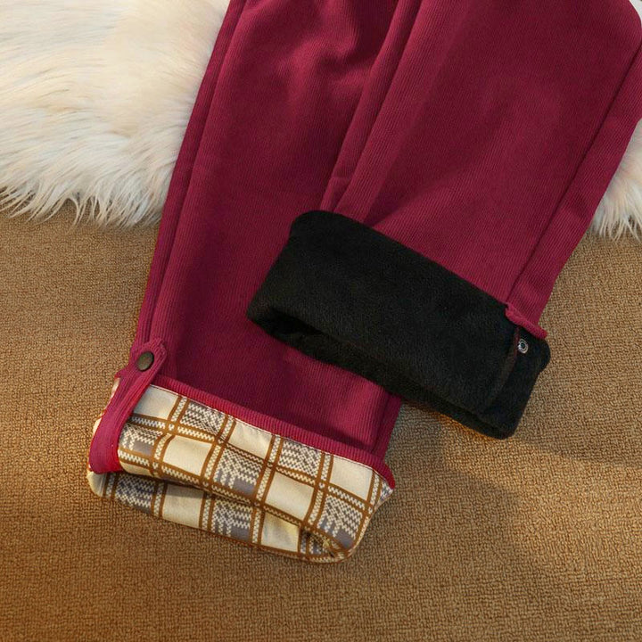 Pantalon large en velours côtelé de coton patchwork pour femme Buddha Stones, doublé polaire, avec poches - image 33