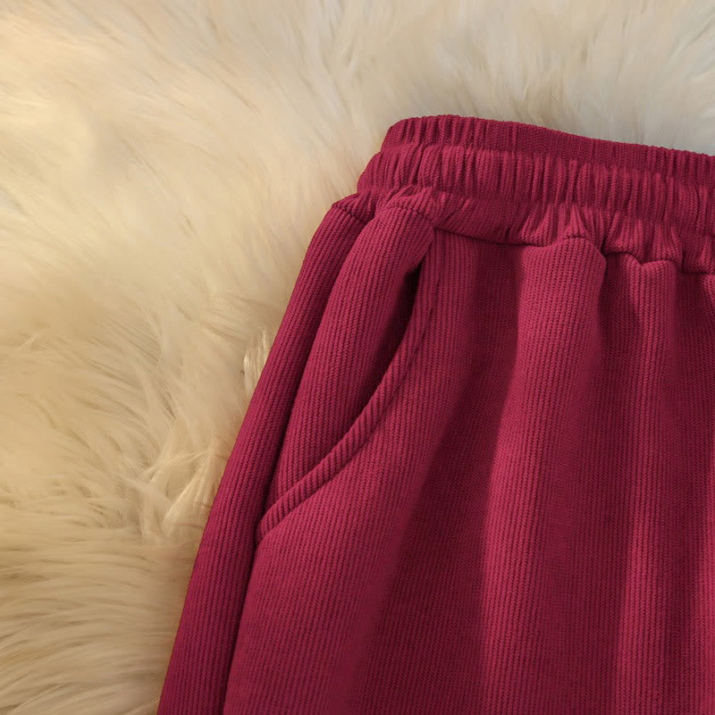 Pantalon large en velours côtelé de coton patchwork pour femme Buddha Stones, doublé polaire, avec poches - image 35