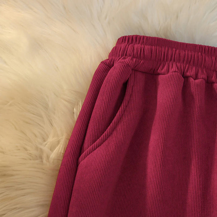 Pantalon large en velours côtelé de coton patchwork pour femme Buddha Stones, doublé polaire, avec poches - image 35