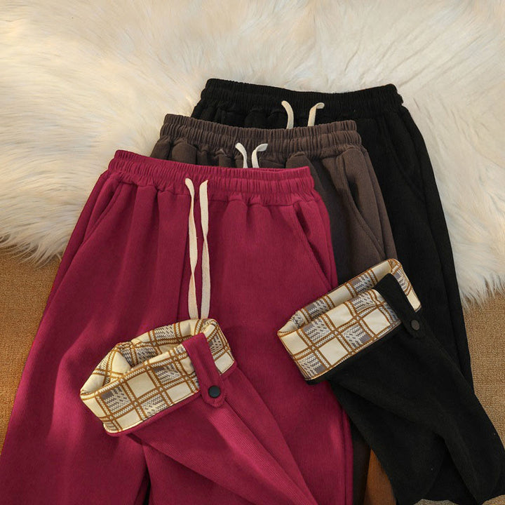 Pantalon large en velours côtelé de coton patchwork pour femme Buddha Stones, doublé polaire, avec poches - image 41