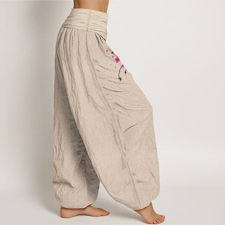 Buddha Stones Pantalon harem en coton à taille élastique pour femme, motif fleurs de cerisier et dragon - image 7