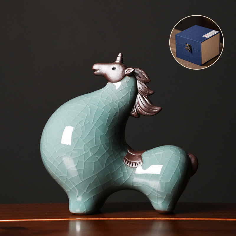 Buddha Stones, céramiques de l'année du Cheval, décoration de bureau ou d'intérieur, symbole de liberté - Cheval regardant vers le haut, bleu, 10,5 x 5,5 x 10,5 cm - image 13