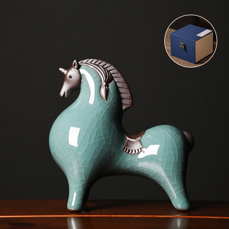 Buddha Stones, céramiques de l'année du Cheval, décoration de bureau ou d'intérieur, symbole de liberté - Cheval debout bleu 10,5 x 5,5 x 11 cm - image 1