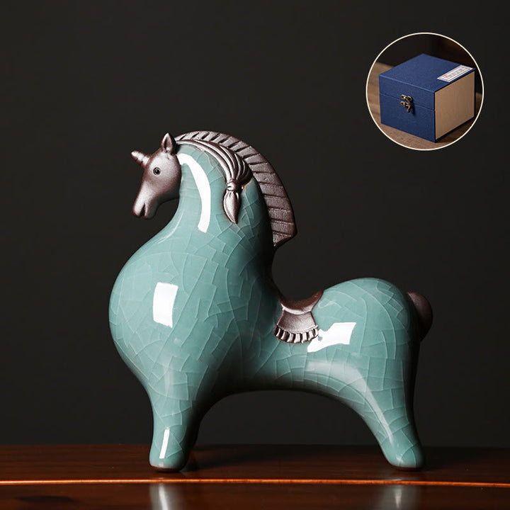 Buddha Stones, céramiques de l'année du Cheval, décoration de bureau ou d'intérieur, symbole de liberté - Cheval debout bleu 10,5 x 5,5 x 11 cm - image 1