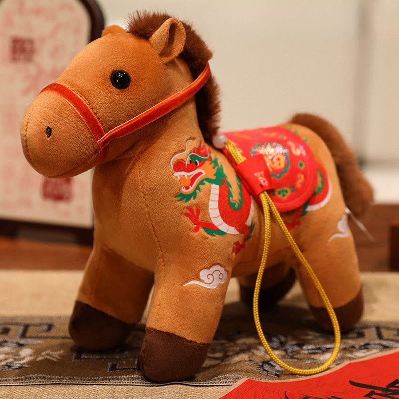 Buddha Stones Année du Cheval Bambou Dragon Lotus Phénix Peluche Décoration d'intérieur - Cheval dragon brun - 20 cm - image 15