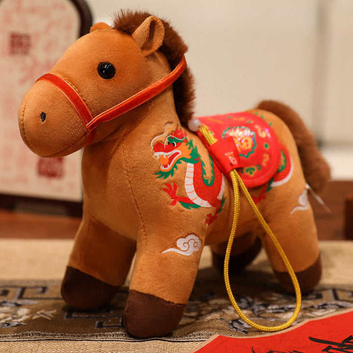 Buddha Stones Année du Cheval Bambou Dragon Lotus Phénix Peluche Décoration d'intérieur - Cheval dragon brun - 20 cm - image 15