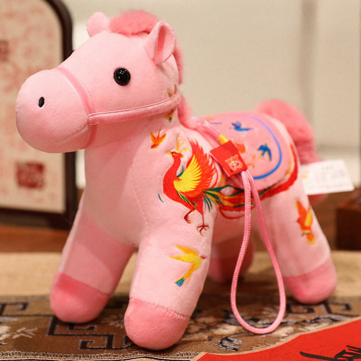 Buddha Stones Année du Cheval Bambou Dragon Lotus Phénix Peluche Décoration d'intérieur - Cheval Phénix Rose - 20 cm - image 18
