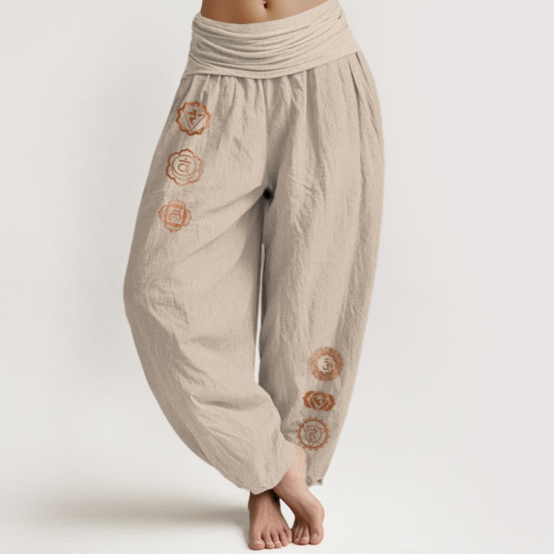 Buddha Stones Pantalon harem décontracté en pur coton à motif chakra et taille élastique pour femme - Tanné - US16，UK/AU20，EU48 (3XL) - image 11