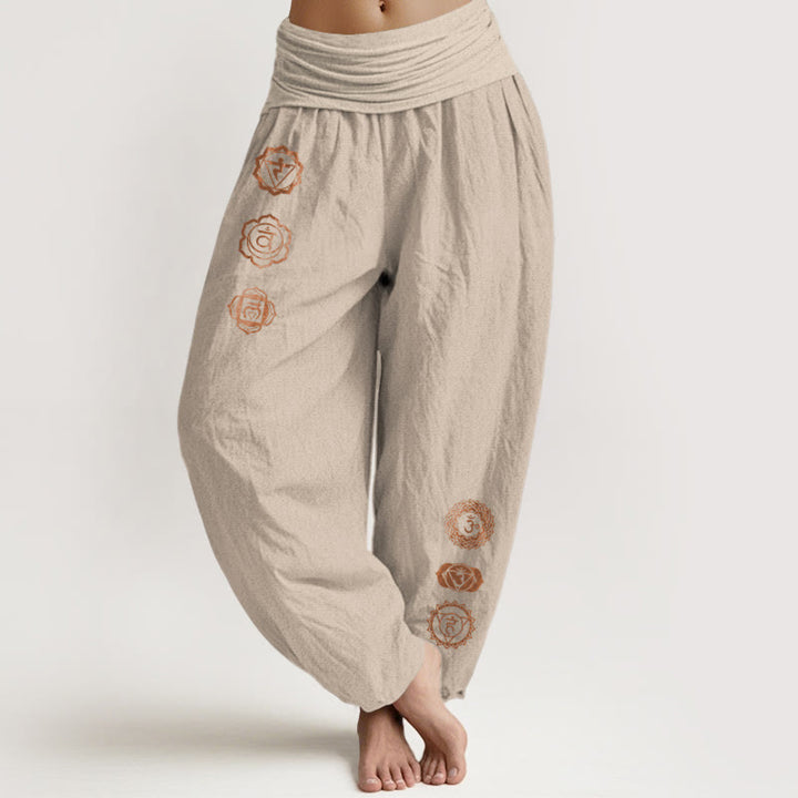 Buddha Stones Pantalon harem décontracté en pur coton à motif chakra et taille élastique pour femme - Tanné - US16，UK/AU20，EU48 (3XL) - image 11