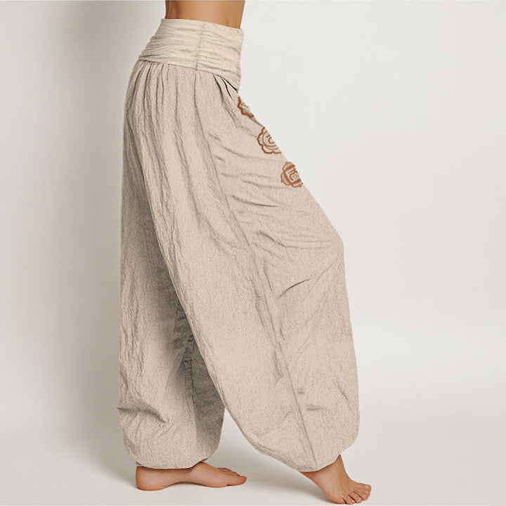 Buddha Stones Pantalon harem décontracté en pur coton à motif chakra et taille élastique pour femme - image 13