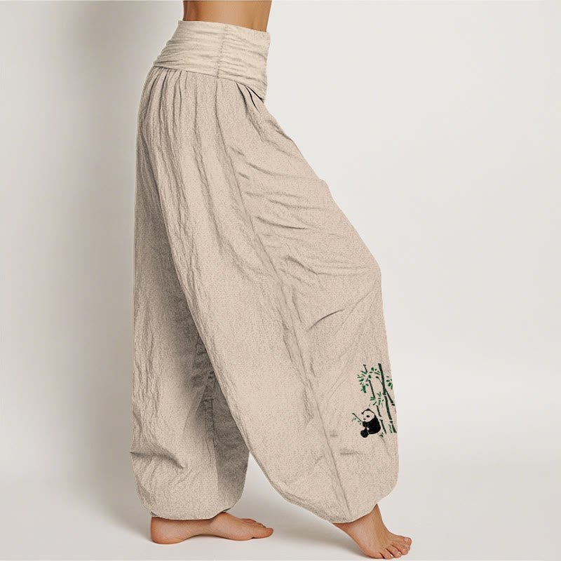 Pantalon harem en pur coton pour femme, taille élastique, motif Buddha Stones, panda et feuilles de bambou - image 13