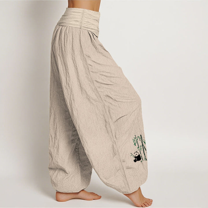 Pantalon harem en pur coton pour femme, taille élastique, motif Buddha Stones, panda et feuilles de bambou - image 13