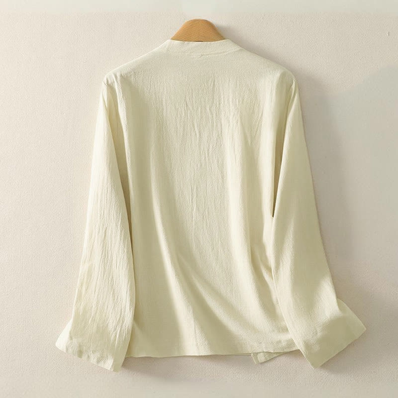 Chemise en coton à manches longues et boutons brandebourg asymétriques Buddha Stones pour femme - image 7
