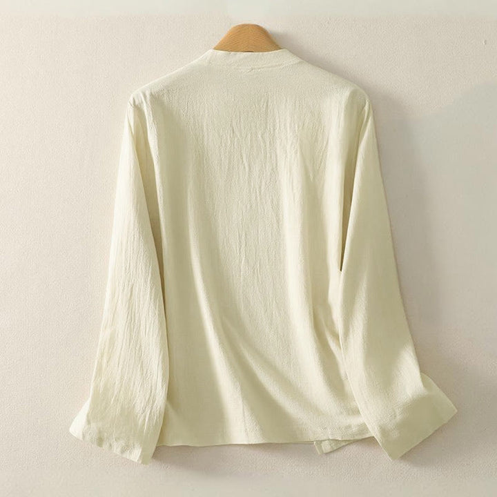 Chemise en coton à manches longues et boutons brandebourg asymétriques Buddha Stones pour femme - image 7