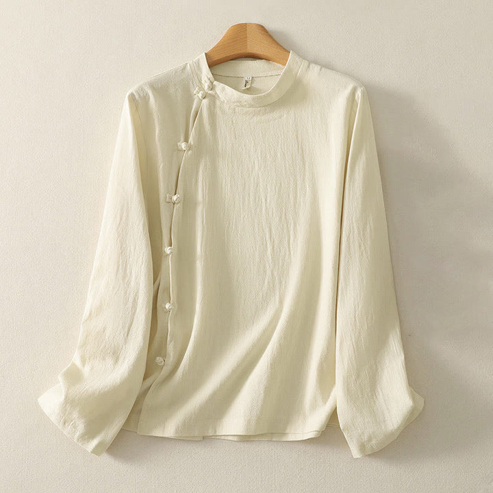 Chemise en coton à manches longues et boutons brandebourg asymétriques Buddha Stones pour femme - Jaune clair - US8-10，UK/AU12-14，EU40-42 (2XL) - image 6