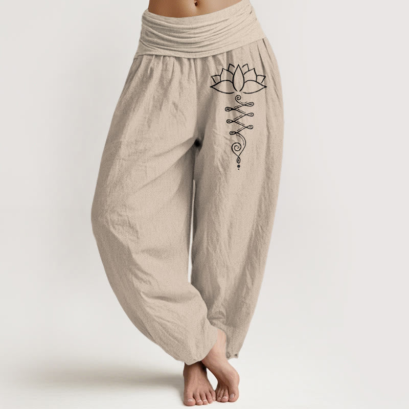 Pantalon harem en coton à taille élastique pour femme, orné du Buddha Stones - Tanné - US16，UK/AU20，EU48 (3XL) - image 5