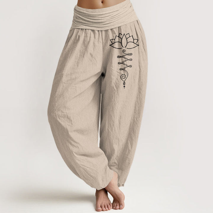 Pantalon harem en coton à taille élastique pour femme, orné du Buddha Stones - Tanné - US16，UK/AU20，EU48 (3XL) - image 5
