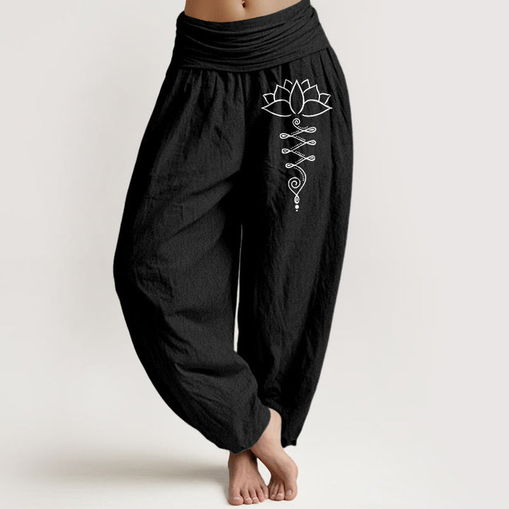 Pantalon harem en coton à taille élastique pour femme, orné du Buddha Stones - Noir - US16，UK/AU20，EU48 (3XL) - image 11