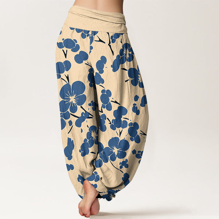 Pantalon harem taille élastique pour femme, en pur coton à motif floral et pierres de Buddha Stones - image 1