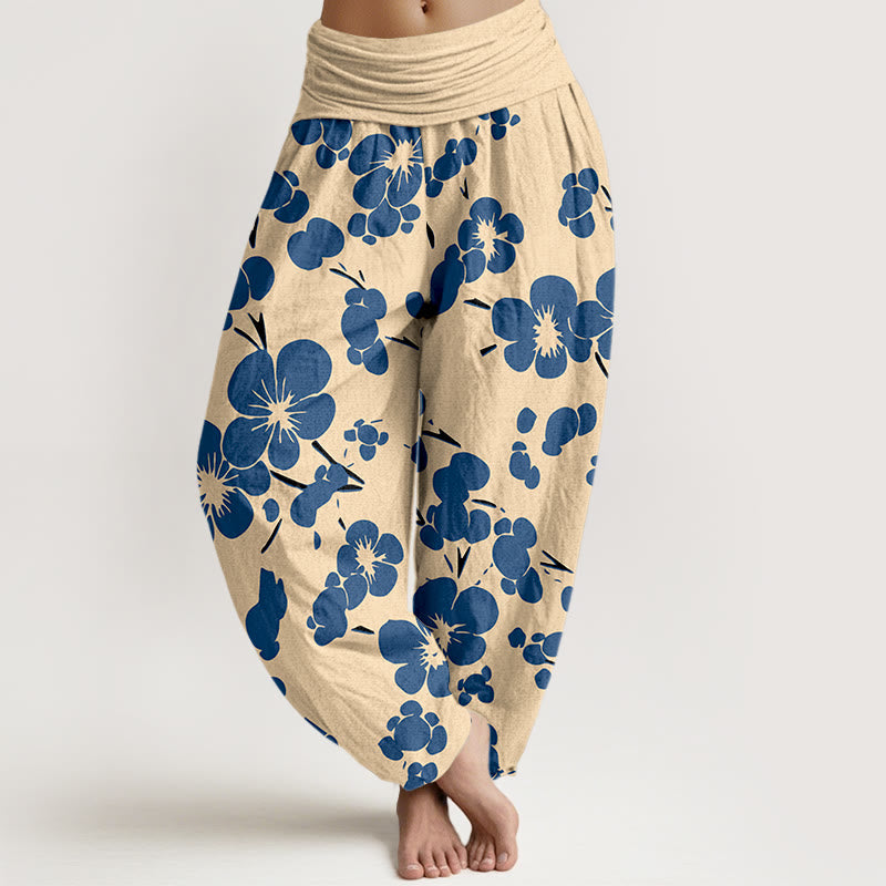 Pantalon harem taille élastique pour femme, en pur coton à motif floral et pierres de Buddha Stones - SteelBlue - US16，UK/AU20，EU48 (3XL) - image 0