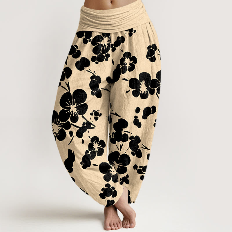 Pantalon harem taille élastique pour femme, en pur coton à motif floral et pierres de Buddha Stones - Noir - US16，UK/AU20，EU48 (3XL) - image 5