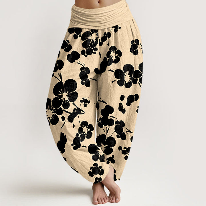 Pantalon harem taille élastique pour femme, en pur coton à motif floral et pierres de Buddha Stones - Noir - US16，UK/AU20，EU48 (3XL) - image 5