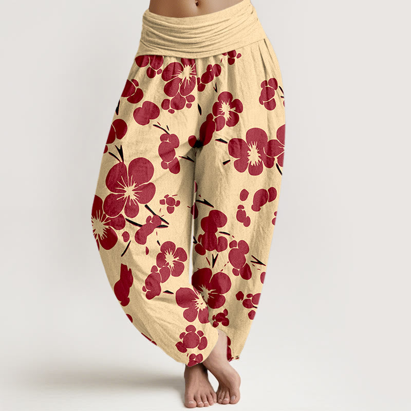 Pantalon harem taille élastique pour femme, en pur coton à motif floral et pierres de Buddha Stones - Rouge - US16，UK/AU20，EU48 (3XL) - image 8