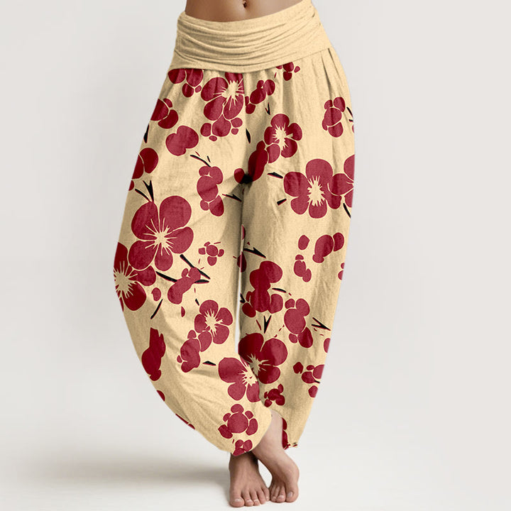 Pantalon harem taille élastique pour femme, en pur coton à motif floral et pierres de Buddha Stones - Rouge - US16，UK/AU20，EU48 (3XL) - image 8