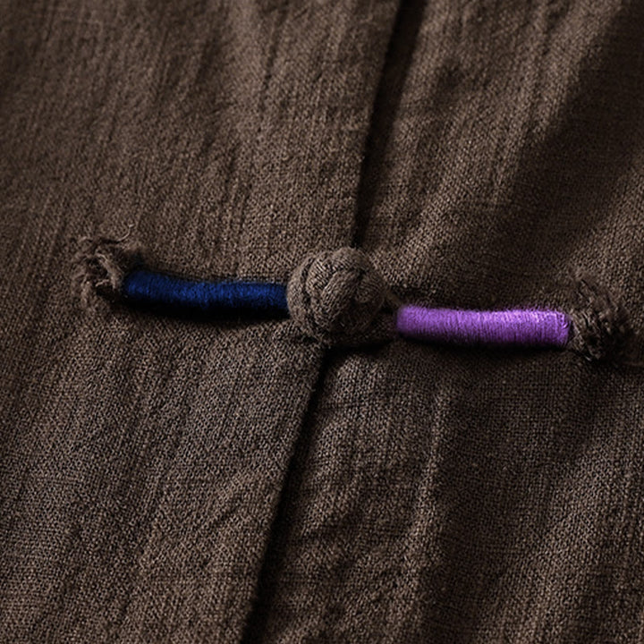 Chemise à manches longues pour femme en coton et lin, style zen, ornée de boutons grenouille et de Buddha Stones - image 3