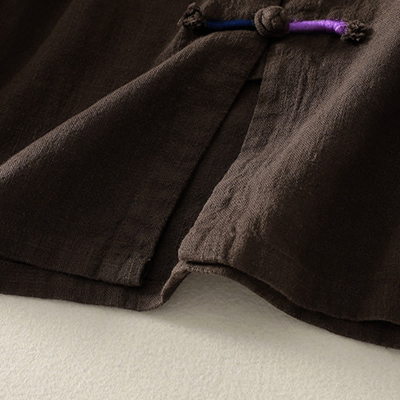 Chemise Zen en coton à manches longues pour femme, ornée de boutons grenouille et de motifs de Buddha Stones - image 5