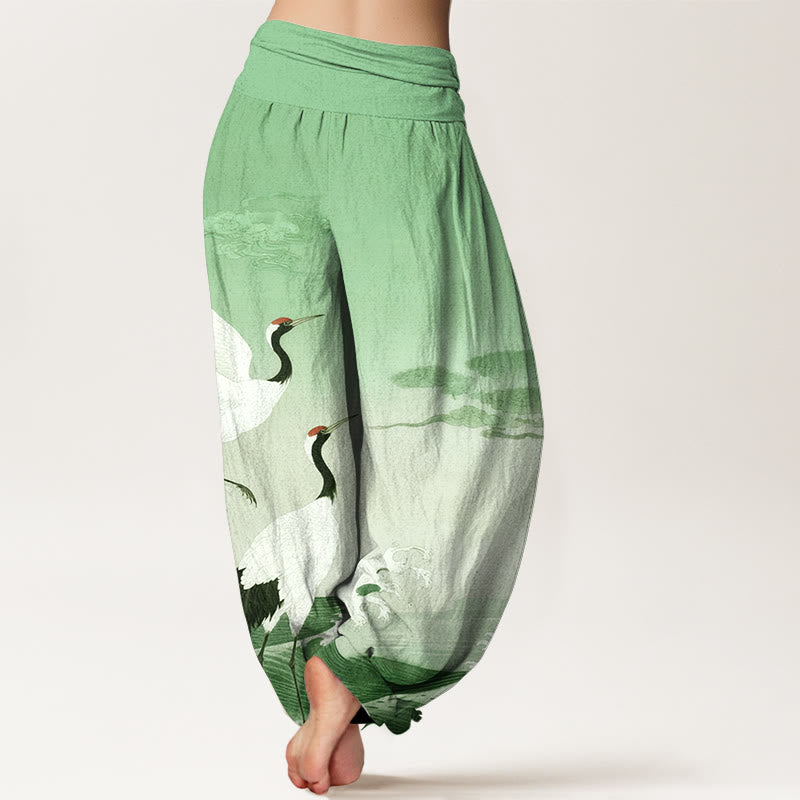 Pantalon harem à taille élastique pour femme, en pur coton, orné de Buddha Stones, de grues, de nuages ​​de bon augure et de l'océan - image 6