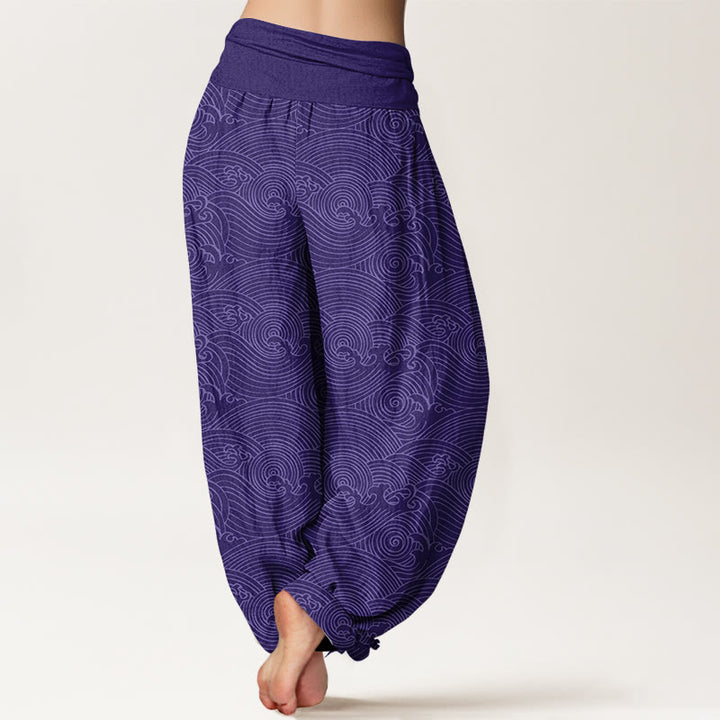 Pantalon harem à taille élastique pour femme, en pur coton, motif vagues océaniques et Buddha Stones - image 6