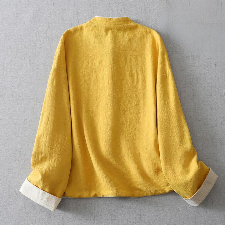 Veste en coton jacquard uni à manches longues et col montant pour femme, avec poches, de la Buddha Stones - image 3