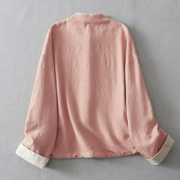 Veste en coton jacquard uni à manches longues et col montant pour femme, avec poches, de la Buddha Stones - image 6