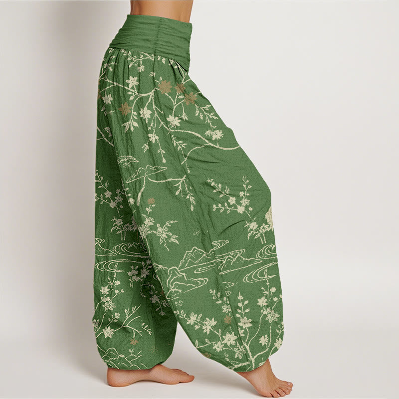 Pantalon harem en pur coton à taille élastique pour femme, imprimé de Buddha Stones et de fleurs. - image 7
