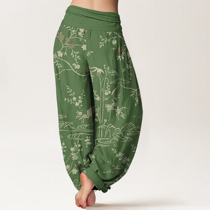 Pantalon harem en pur coton à taille élastique pour femme, imprimé de Buddha Stones et de fleurs. - image 6