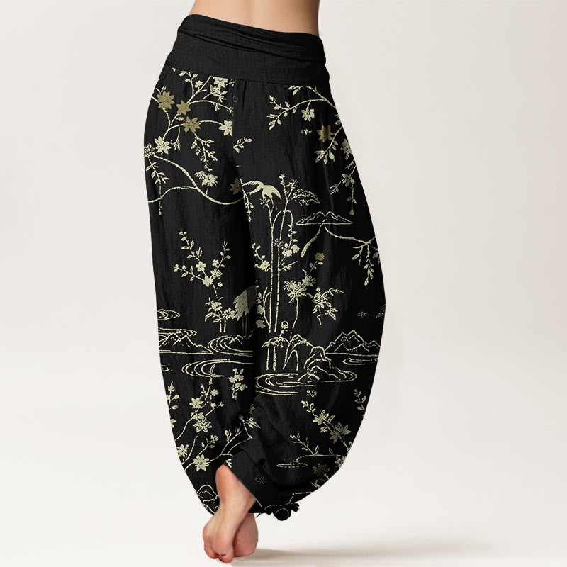 Pantalon harem en pur coton à taille élastique pour femme, imprimé de Buddha Stones et de fleurs. - image 9