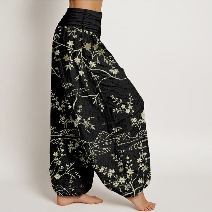 Pantalon harem en pur coton à taille élastique pour femme, imprimé de Buddha Stones et de fleurs. - image 10