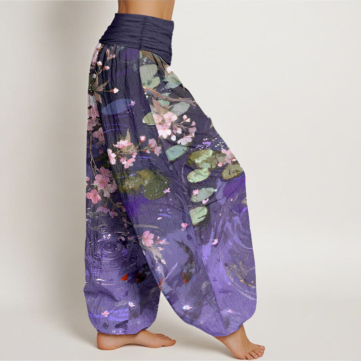 Pantalon harem à taille élastique pour femme, en pur coton, Buddha Stones , de fleurs de cerisier, de carpes koï et de feuilles de lotus - image 7