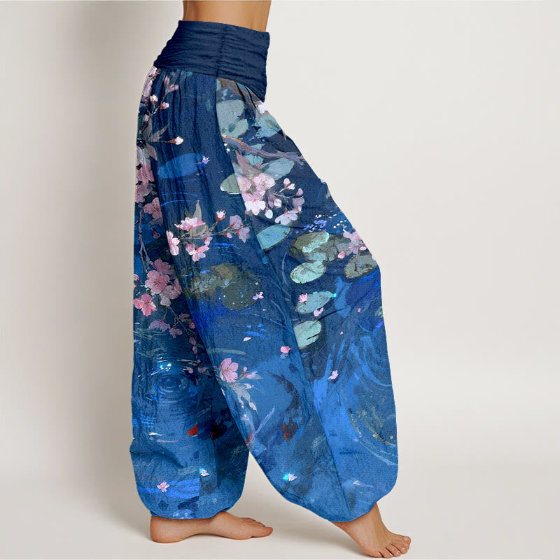 Pantalon harem à taille élastique pour femme, en pur coton, Buddha Stones , de fleurs de cerisier, de carpes koï et de feuilles de lotus - image 10