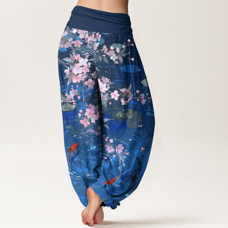 Pantalon harem à taille élastique pour femme, en pur coton, Buddha Stones , de fleurs de cerisier, de carpes koï et de feuilles de lotus - image 9