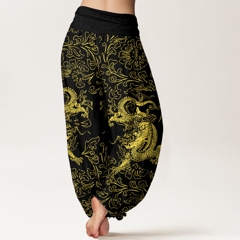 Pantalon harem à taille élastique pour femme, en pur coton, motif floral dragon et Buddha Stones - image 9