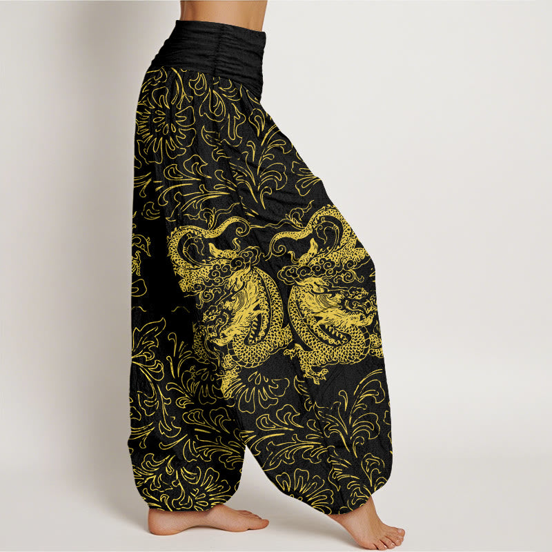 Pantalon harem à taille élastique pour femme, en pur coton, motif floral dragon et Buddha Stones - image 10