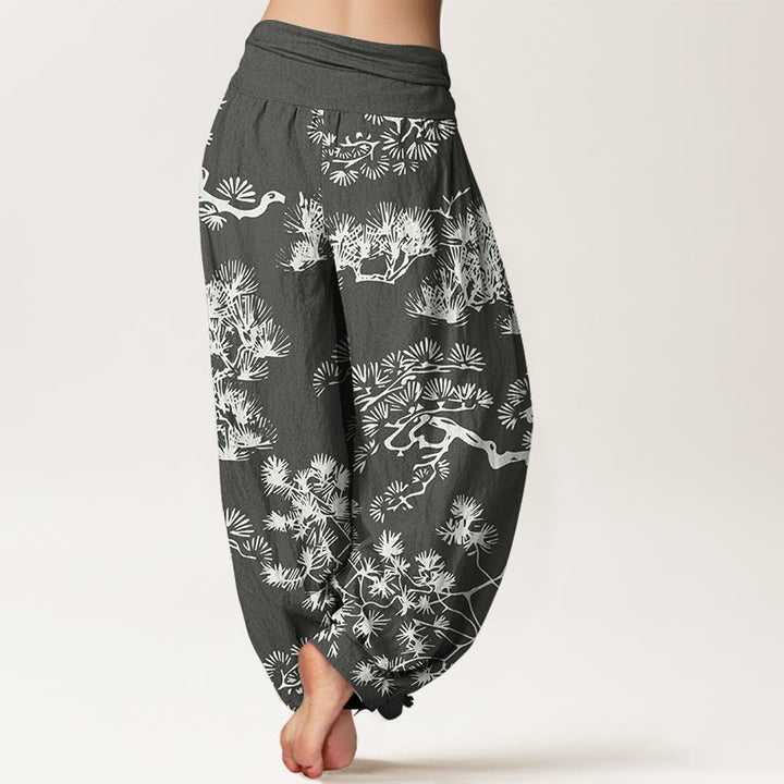 Pantalon harem pour femme, taille élastique, en pur coton , Buddha Stones et branches de pin - image 1