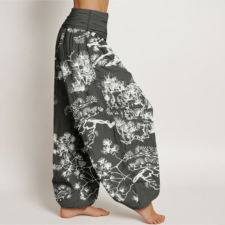 Pantalon harem pour femme, taille élastique, en pur coton , Buddha Stones et branches de pin - image 2