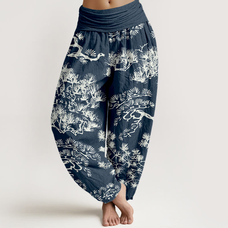 Pantalon harem pour femme, taille élastique, en pur coton , Buddha Stones et branches de pin - SteelBlue - US16，UK/AU20，EU48 (3XL) - image 5
