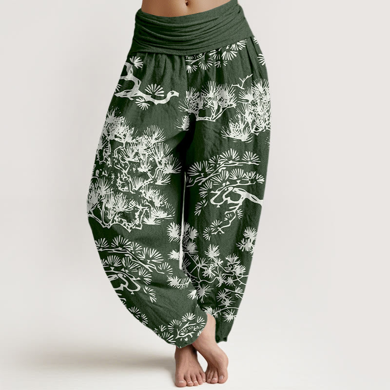 Pantalon harem pour femme, taille élastique, en pur coton , Buddha Stones et branches de pin - Vert foncé - US16，UK/AU20，EU48 (3XL) - image 8