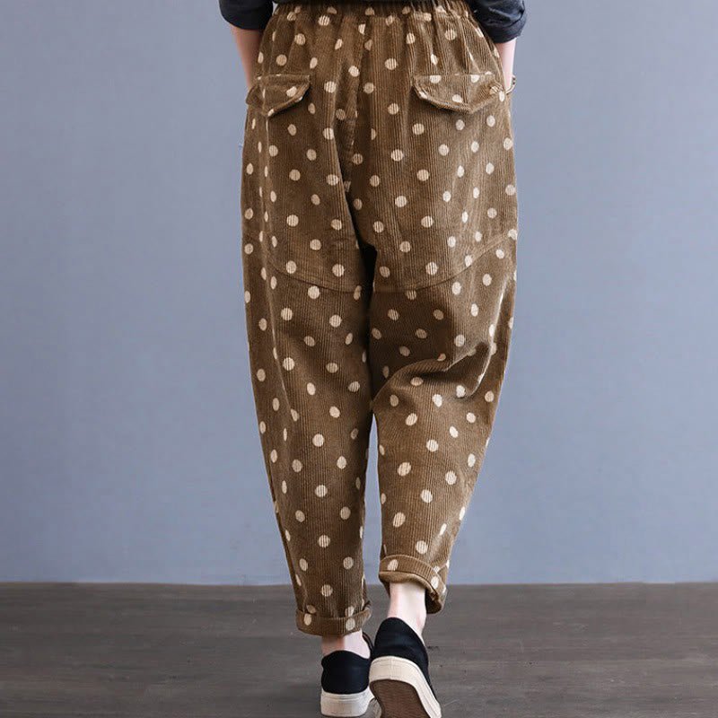 Pantalon sarouel en velours côtelé à pois avec poches pour femme Buddha Stones - image 6