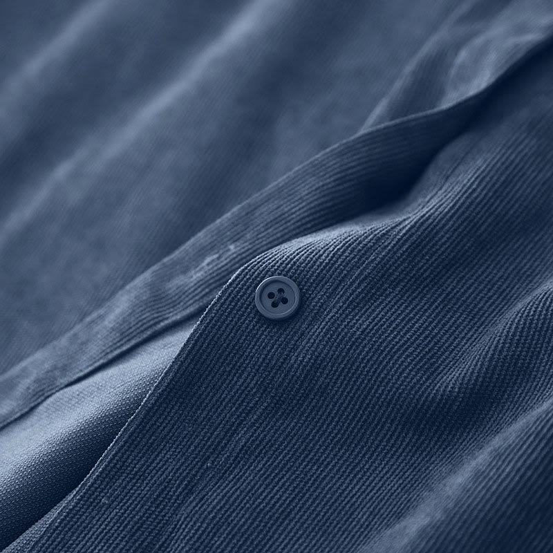 Robe midi en velours côtelé à manches longues et poches, ornée de boutons unis et de motifs de Buddha Stones - image 7