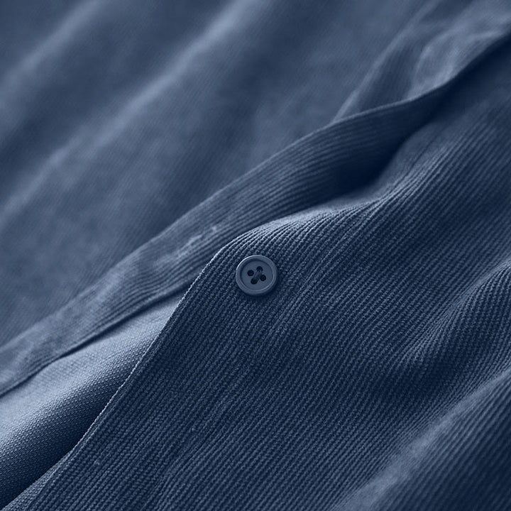 Robe midi en velours côtelé à manches longues et poches, ornée de boutons unis et de motifs de Buddha Stones - image 7